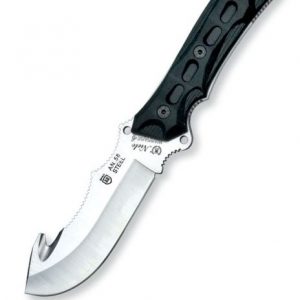 KNIFE NIETO WARFARE FIXED CURVED BLADE WITH GUT HOOK BLACK LEATHER SHEATH